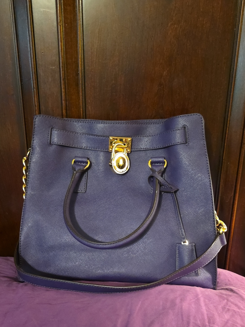 MICHAEL KORS Purple Leather Tote Bag with Gold Hardware